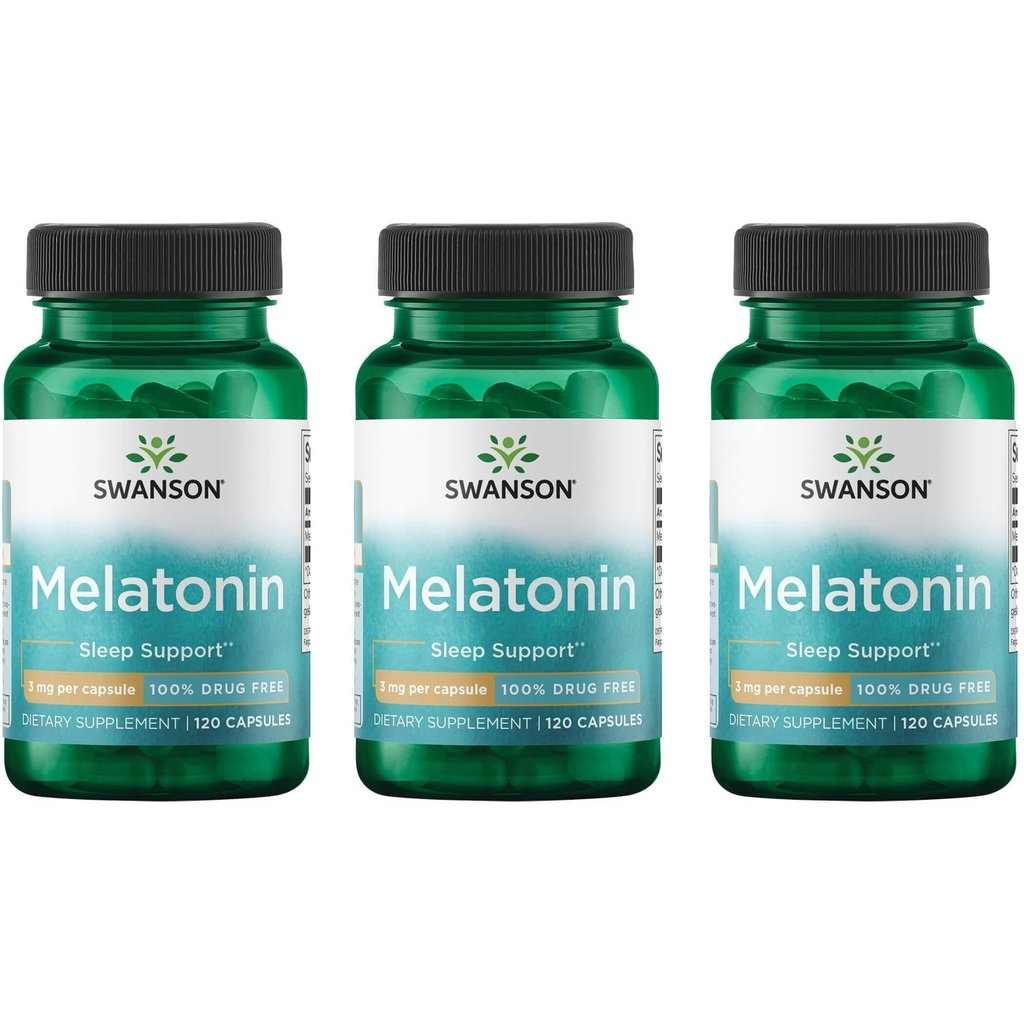 Swanson Melatonin - Herbal Supplement - Sleep and Relaxation - (120 Capsules, 3mg Each) (3 Pack)