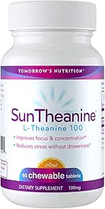 Morgens Ernährung - SunTheanine L-Theanine, 100mg Tabletten, um Konzentration, Fokus und Stress zu helfen, 60 Kautabletten