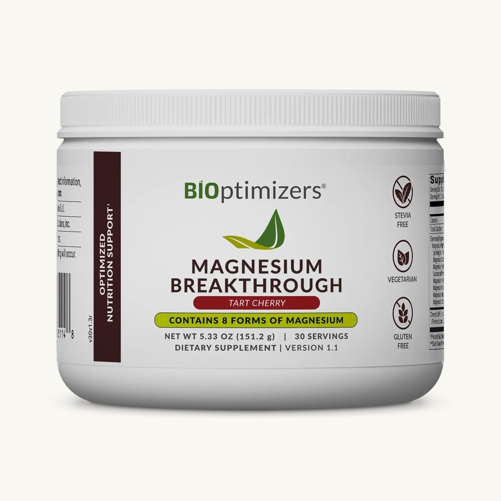 BIOptimizers Magnesium Breakthrough Drink - 8 Forms of Magnesium, Electrolytes, Sleep Health, Stress, Muscle Recovery, Heart Support | Glycinate, Citrate, Malate- Tart Cherry
