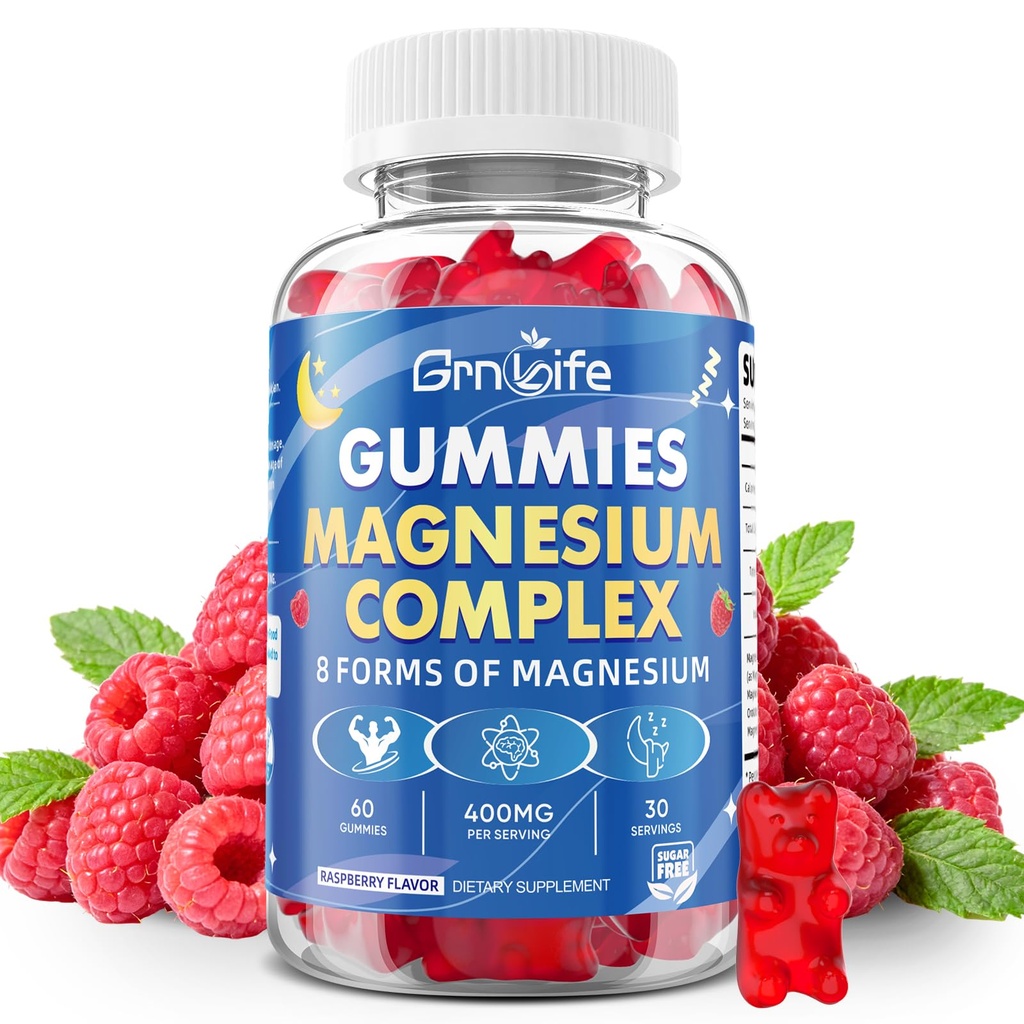 Magnesium Complex Gummies, 400mg Magnesium Complex w/8 Forms of Magnesium for Calm, Relaxation & Muscle Support, Sugar-Free, Raspberry Flavor, 60 Count