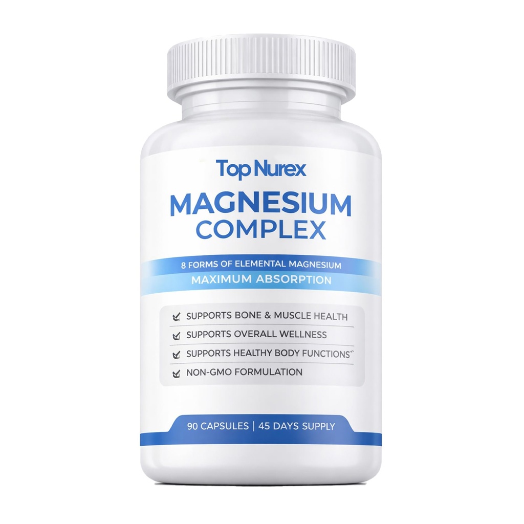 Top Nurex Magnesium Complex for Women & Men,1000mg High Absorption Blend, 8 Magnesium Forms Including Glycinate, Citrate & Malate, Daily Nutrient Support, Vegan Non-GMO, 90 Capsules (1 Pack)
