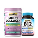 Multi Collagen Peptides Powder Type I II III V X, Hydrolyzed Collagen Protein for Women and Men & Vitamin B12 Sublingual 5000 mcg, Methylcobalamin, 90 Fast Dissolve Mini Tablets