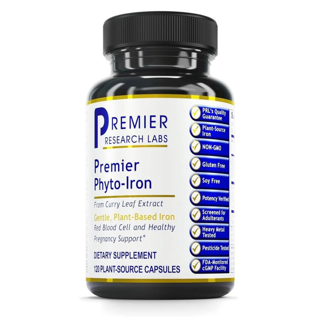 Premier Research Labs Phyto-Iron - Pflanzenbasiertes Eisen für Männer und Frauen für Blut Unterstützung, Curry Blätter Supplement, Eisen Ergänzungen, Non-Heme Iron, 18mg Eisen Per Servieren - 120 Vegetarische Kapseln