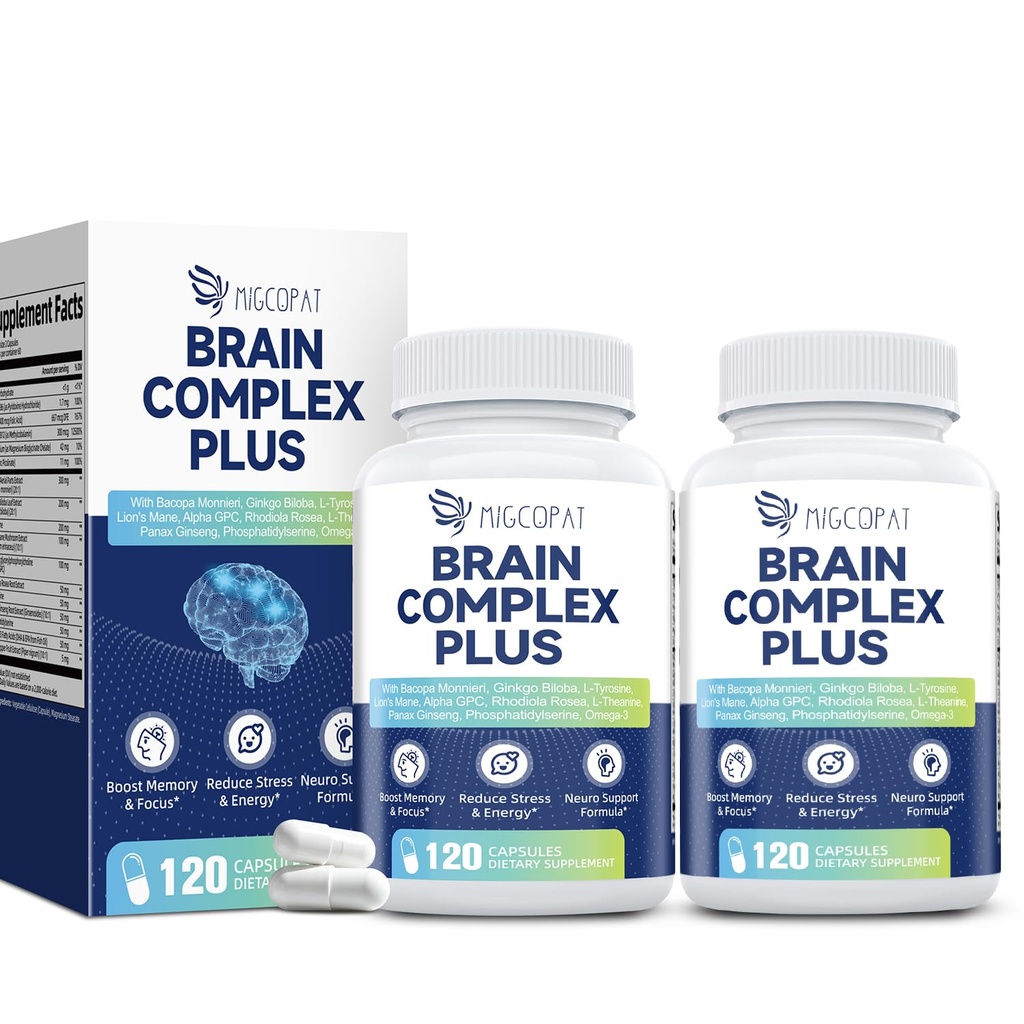 2-Pack Brain Supplements for Memory and Focus | Nootropic with Bacopa Monnieri, Lion's Mane, Alpha GPC, Ginkgo Biloba | Mental Clarity & Cognitive Support | Vitamin B6 & B12 Neuro Health