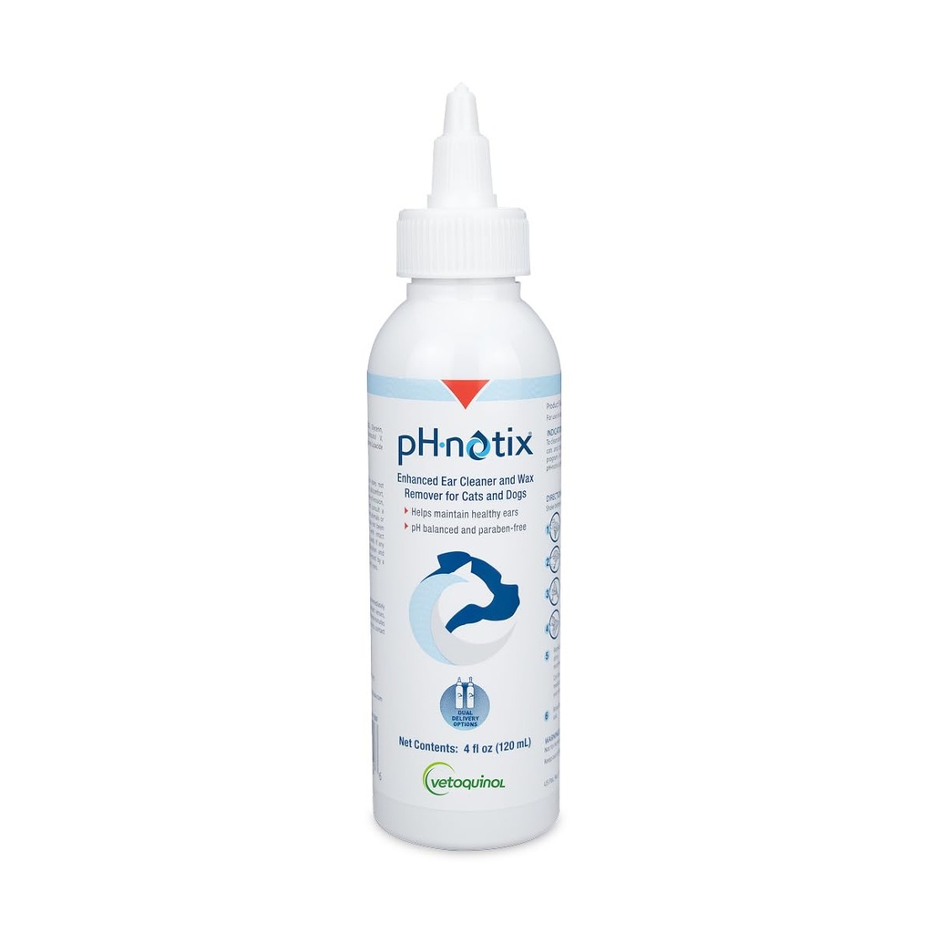 Vetoquinol PH•notix Advanced Ear Cleaner & Wax Remover - Liquid Ear Cleaning Support for Dogs & Cats - Supports Healthy Canals - Fast-Acting & No-Rinse Formula - pH Balanced & Paraben-Free - 4 fl oz