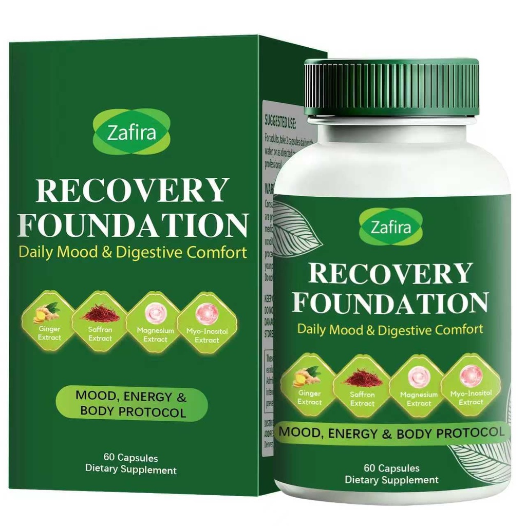 Zafira Recovery Foundation Capsules – Clear Mental Fog, Reduce Hair Loss & Boost Digestion | Clinically Tested, All-Natural Ingredients，Non-GMO, 60 Capsules