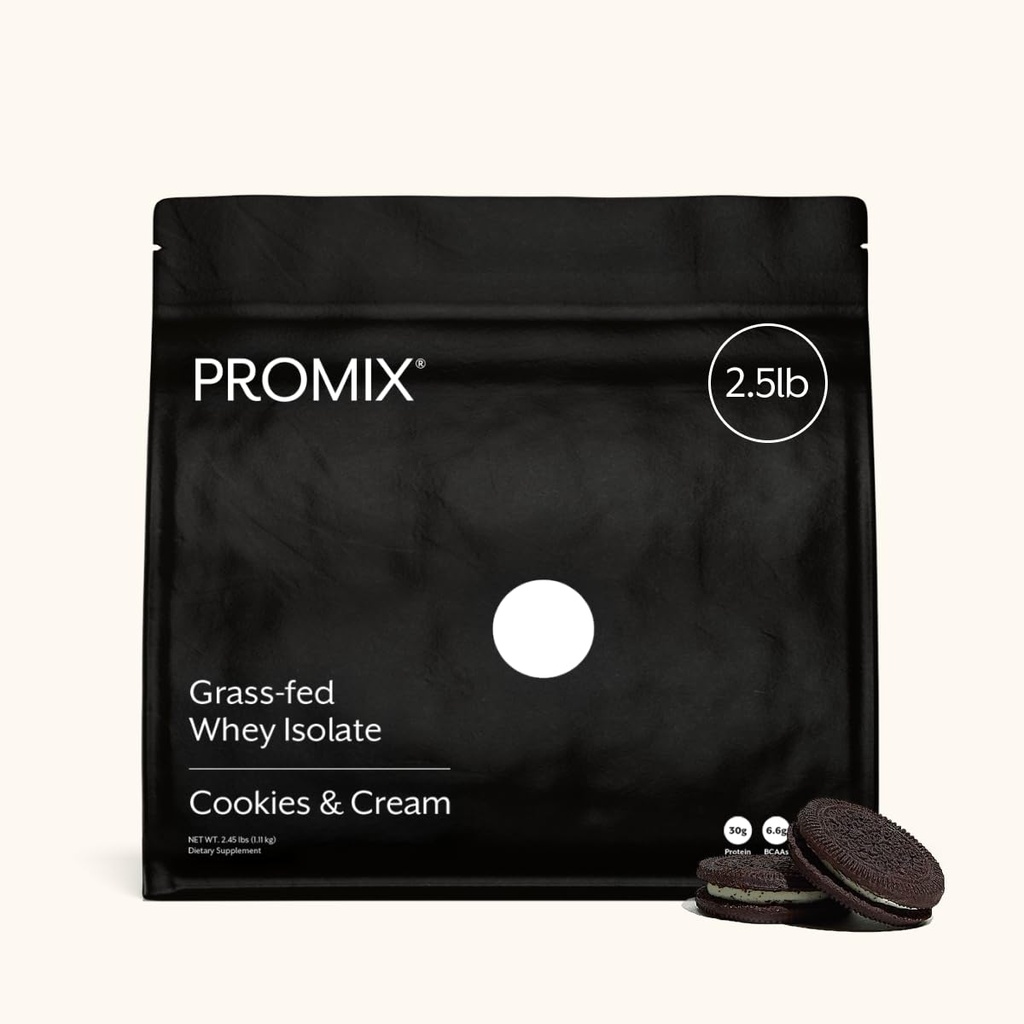 Promix Whey Protein Isolate Powder, 31g Grass Fed Whey Isolate, 6.6g BCAAs, Gluten Free, Keto Friendly, Cookies & Cream