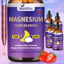 VivoNu Magnesium Drops for Kids, Magnesium Glycinate Liquid for Children's Supplement with Vitamin D3 K2 B12 & B6, Omega 3,L-theanine,Lemon Balm for Sleep,Relaxation,Calm,Focus, Strawberry Flavor