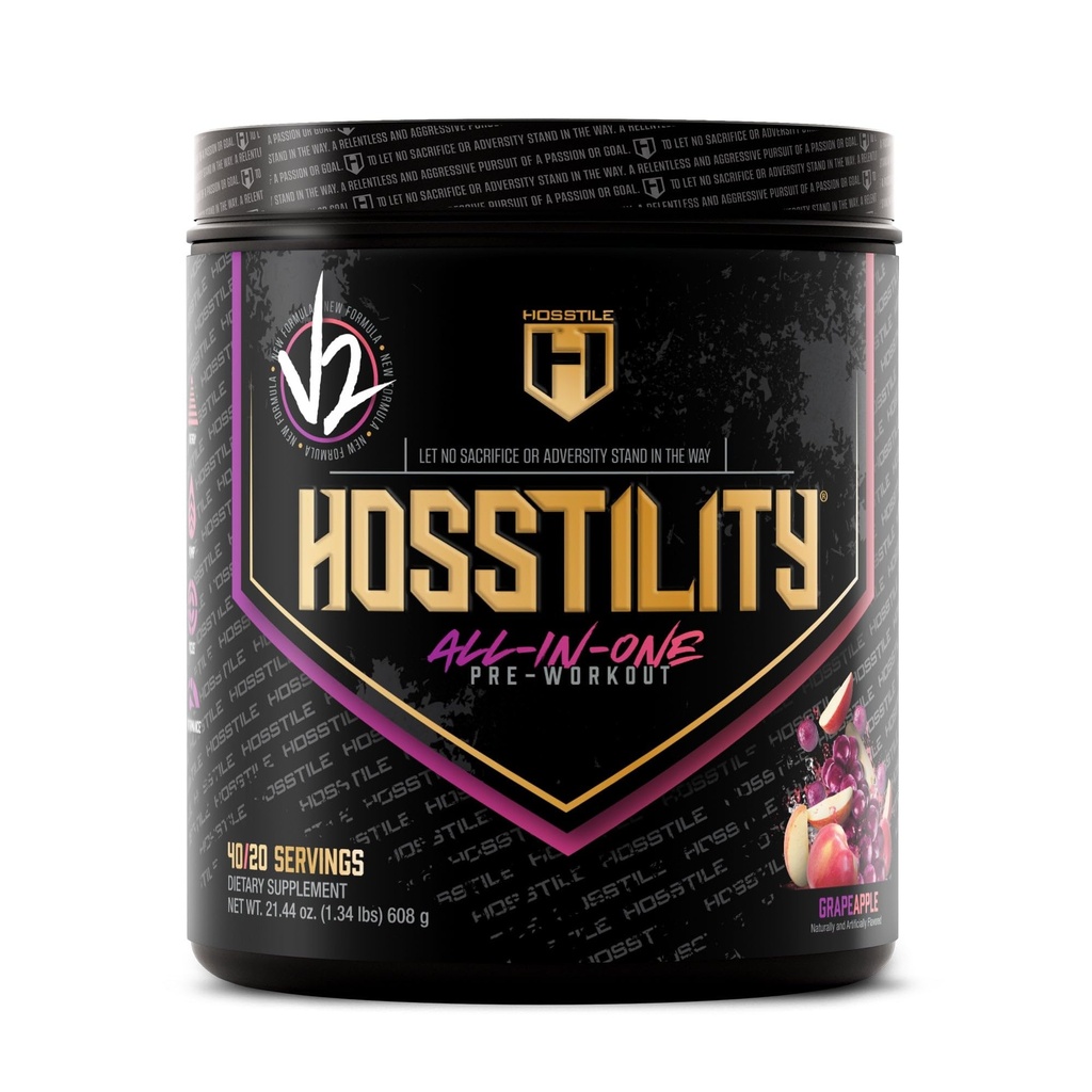 HOSSTILE Hosstility V2 Pre Workout, All-in-One Pre Workout-Pulver für Männer und Frauen, verbessern Muskel-Pumpe, erhöhen Energie, Boost Strength, Sharpen Focus, Grape Apple, 40 Servierungen