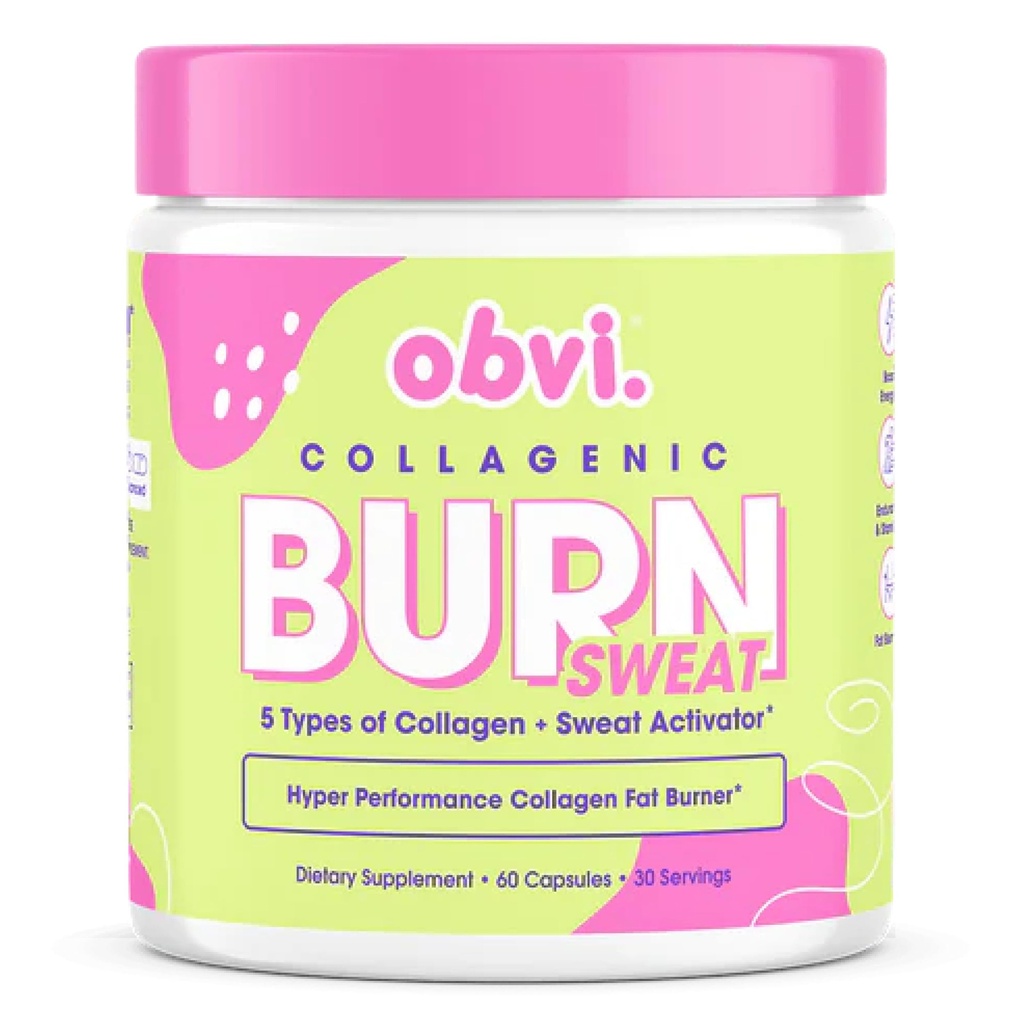 Obvi Collagenic Burn Sweat | Thermogenic Collagen with GBB & Green Tea | Supports Sweat & Metabolism | 5 Types of Collagen for Hair, Skin & Joints | 60 Capsules