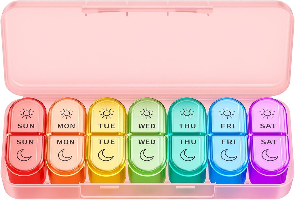 Wöchentliche Pille Organizer 2 Mal am Tag - PM Pille Organizer mit 7 täglichen Farb-Coded Small Cases, Morgen-und Nacht-Reise Pillen-Fälle für Vitamine, Medizin, & Beilagen