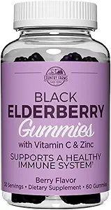 Country Farms Elderberry Gummies mit Vitamin C und Zink, unterstützt gesundes Immunsystem, reich an Antioxidantien, Triple Action Immun Blend, Berry Flavor, 60 Gummis, 30 Servierungen