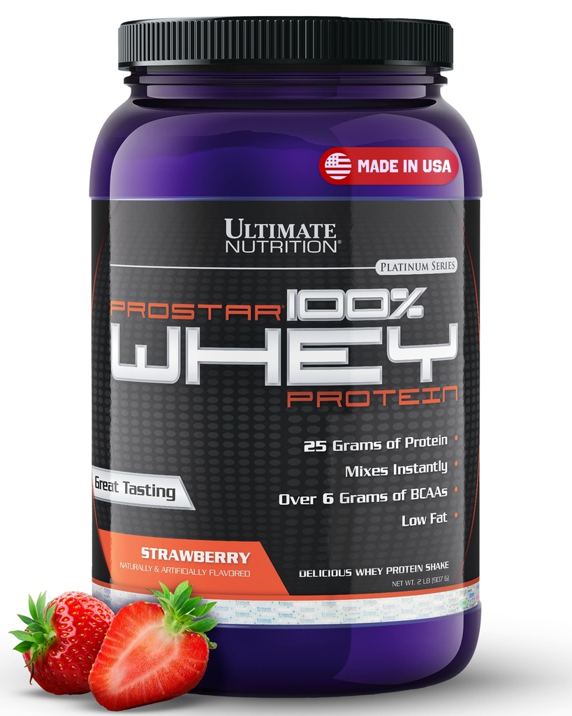 Ultimate Nutrition Prostar Whey Protein Powder Isolate, Strawberry - Low Carb, High Protein Powder Shake for Muscle Gain & Recovery - Low Sodium, Low-Fat & Keto Friendly - 2 lbs Tub