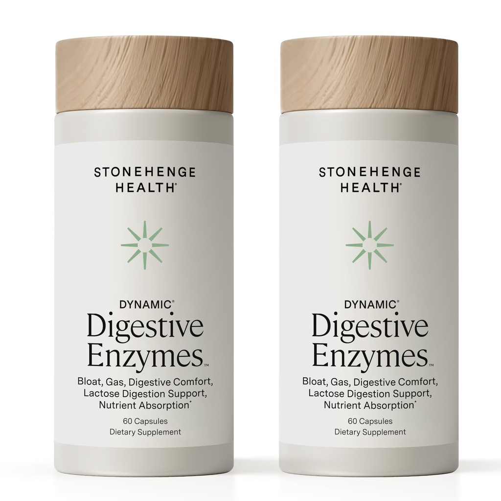 Stonehenge Health Dynamic Digestive Enzymes -18 Enzymes with BioCore Optimum Complete (Protease, Lipase, Amylase, Lactase) + Zinc & Vitamin K1 + Phytonutrients – Gas Support – 60 Caps (2 Pack)