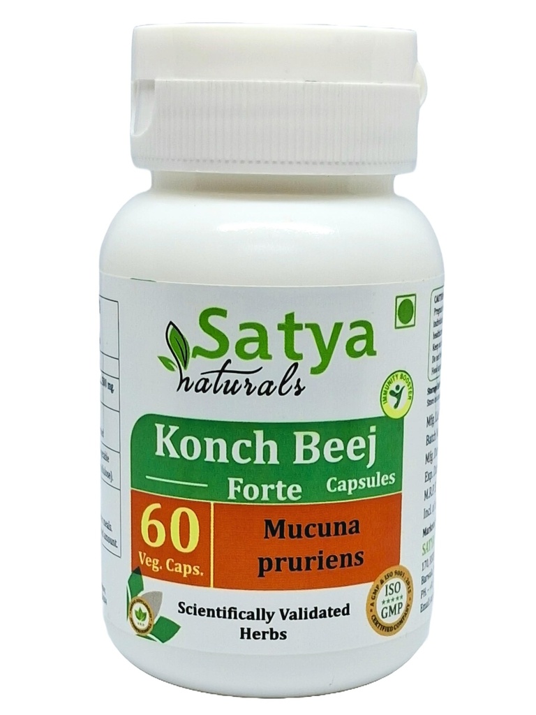 Konch Beej Forte Capsules 500 mg. 60 Veg. Kapsel | Konch Beej (Mucuna Pruriens) Extrakt Kapseln für Männer und Frauen | Ayurvedic Kräuterergänzung/Remedies | 10:1 Forte (1 Flasche 60 Kapseln)