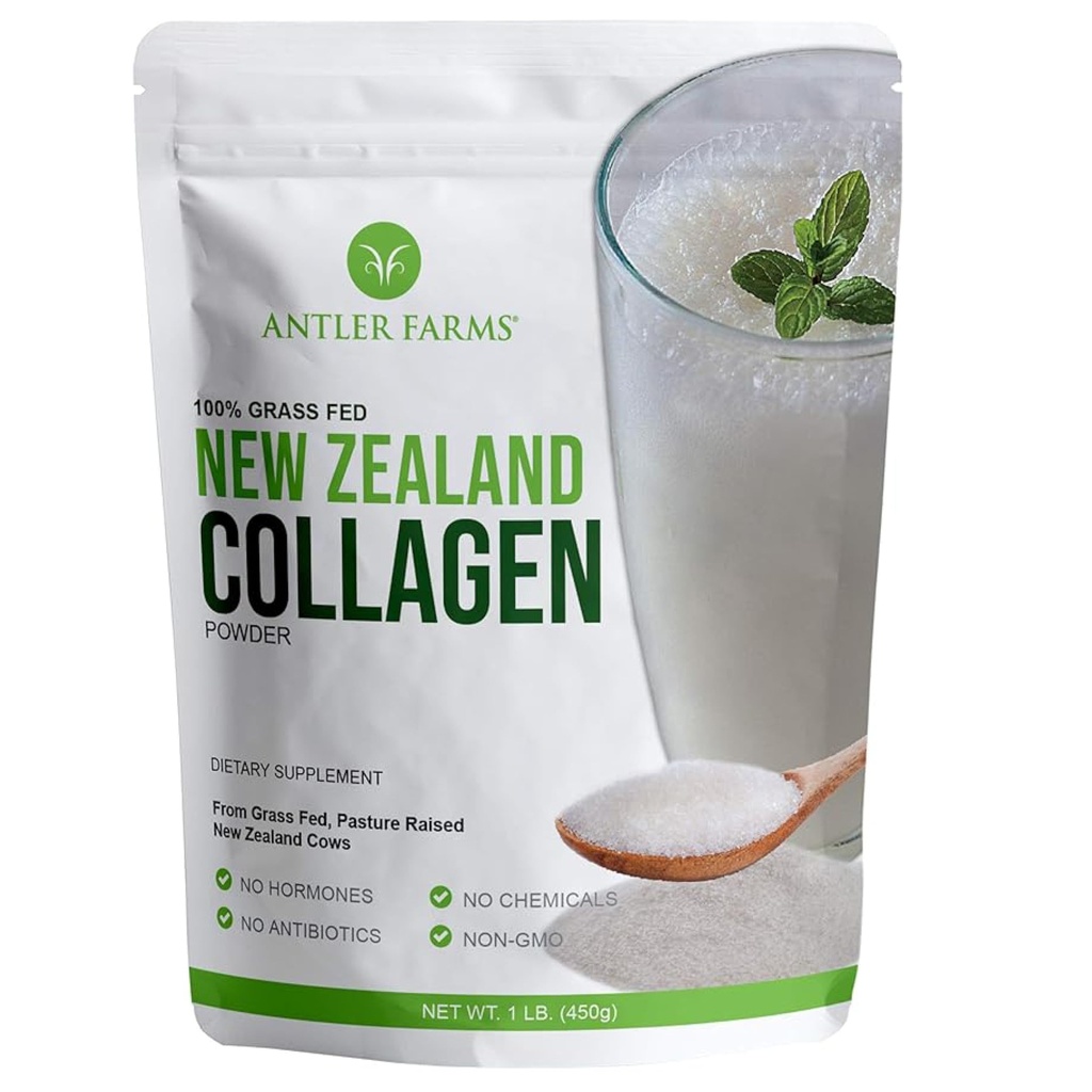Geweihfarmen - 100% reines neuseeländisches Kollagenpulver aus Grass Fed Cows, Unflavored, 1 lb - hydrolysiertes kaltes Wasser lösliche Peptide, Keto Friendly, Bioverfügbar, Schnellauflösen