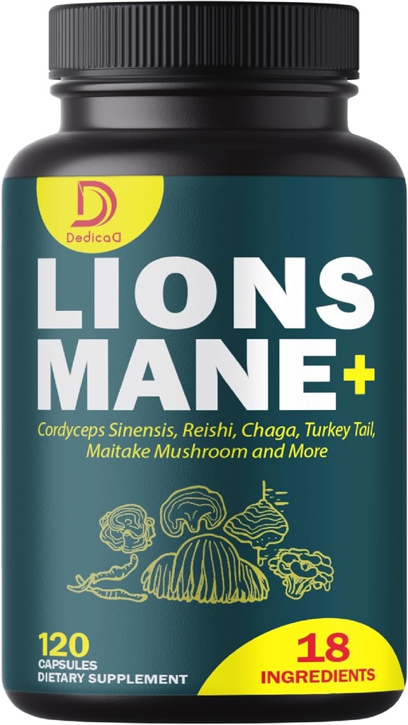 18in1 Mushroom Supplement Complex - mit Lion's Mane, Cordyceps Sinensis, Reishi Mushroom - Unterstützung Brain Supplement für Energie, Gedächtnis und Immunsystem - 120 Kapseln