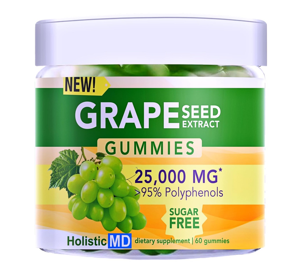 Grape Seed Extract Gummies | Getreide Seed Oil 25.000 mg 50x Original | >95% Polyphenole | #1 Getreide Seed Gummie in USA | Zucker Free Vegan | Getreide Flavor 60 ct