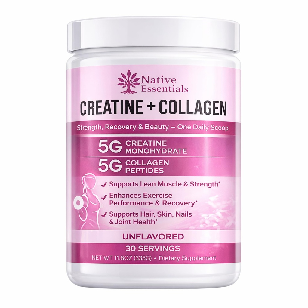 Creatine for Women + Collagen Peptides 5g Each - Muscle, Beauty, Performance