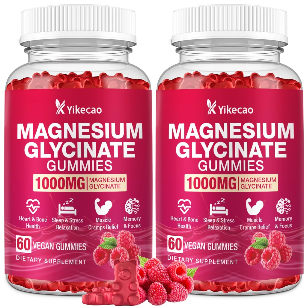 2 Pack Magnesium Glycinate Gummies 1000mg，Magnesium Gummies for Adults & Kids with L-Threonate, Magnesium Supplement for Relaxation, Calm, Sugar Free, Raspberry Flavor, 120 Count