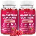 2 Pack Magnesium Glycinate Gummies 1000mg，Magnesium Gummies for Adults & Kids with L-Threonate, Magnesium Supplement for Relaxation, Calm, Sugar Free, Raspberry Flavor, 120 Count