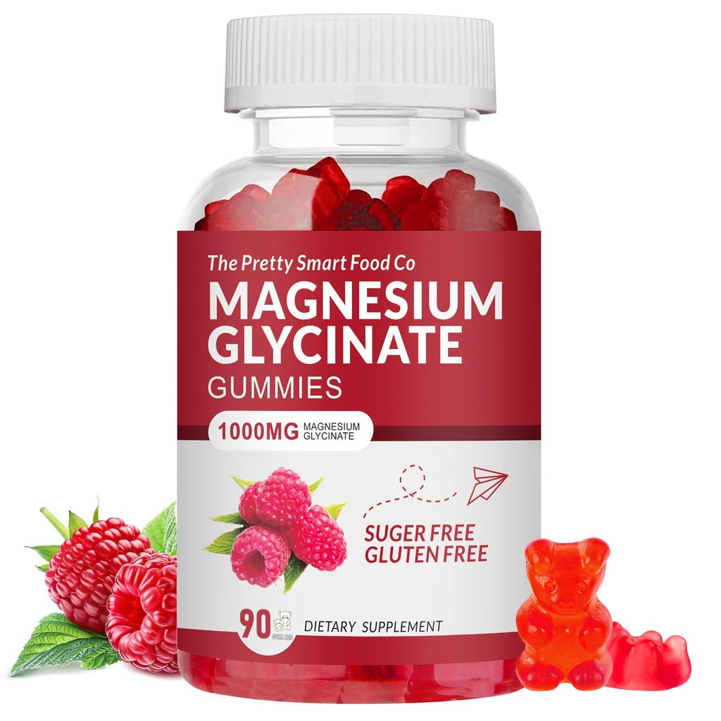 Magnesium Glycinate Gummies 1000mg - 90 Ct | Magnesium Potassium Supplements for Relaxation, Stress Relief, with Vitamin D, B6, CoQ10 for Calm Mood & Sleep Support - Raspberry Gummies