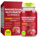 120 Count Magnesium Glycinate Gummies 600mg for Women & Men Sugar Free with Calcium, Potassium, Vitamin D3, B6 & CoQ10, Support Relaxation & Energy Raspberry Magnesium Supplement 600mg High Absorption