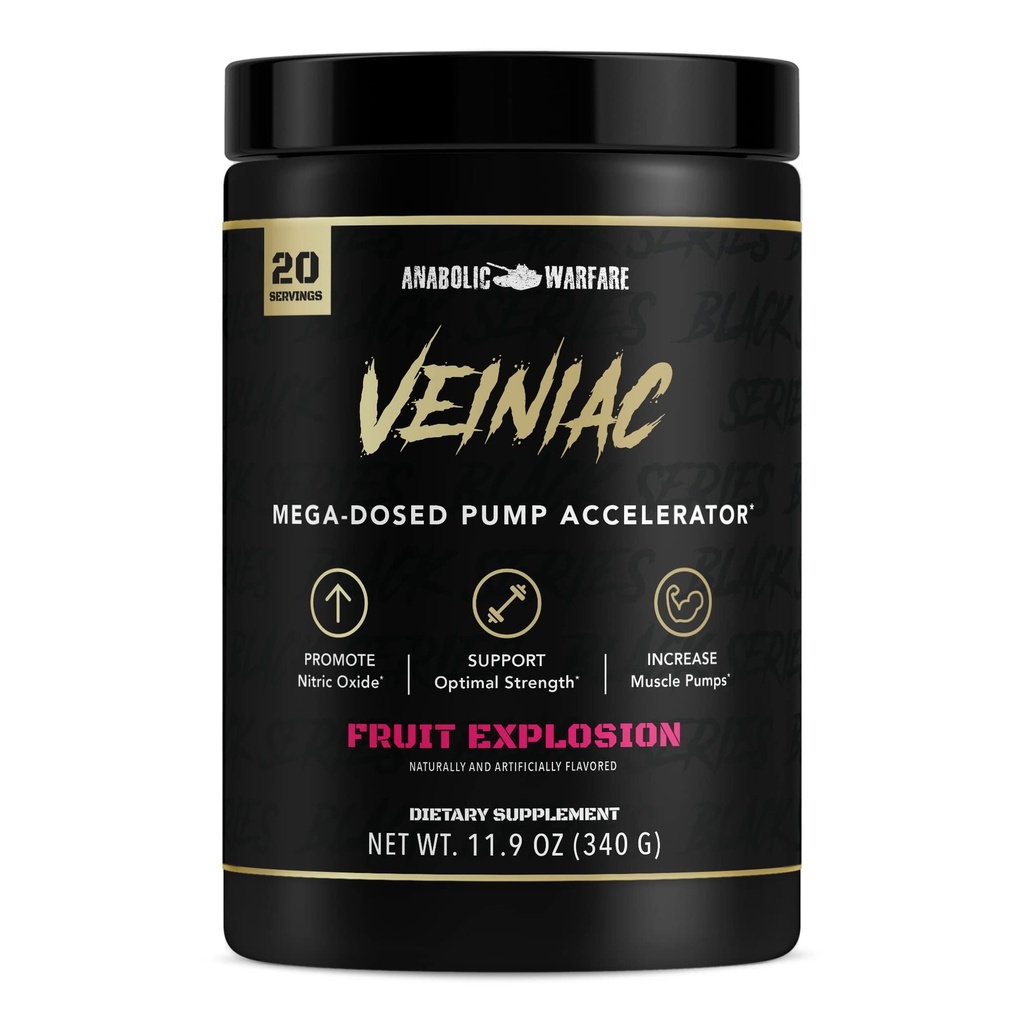 Anabole Warfare Veiniac Muskel-Pumpen-Aktivator Ergänzung Stimulant kostenlose Vor-Workout mit L-Citrulline, Betaine Anhydrous, & Hinzugefügt AGMassTM, erhöht Stickstoffmonoxid*, Frucht-Punch 20 Servierungen