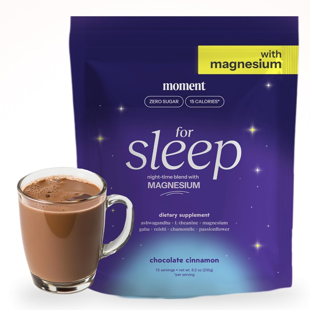 Moment Sleep Powder (Shark Tank) | Hot Chocolate | Melatonin Alternative | 0 Sugar | Low Calorie | Mushroom Drink | Adaptogens, Reishi, GABA, Magnesium, Chamomile | Keto | Dairy Free | 15 Servings