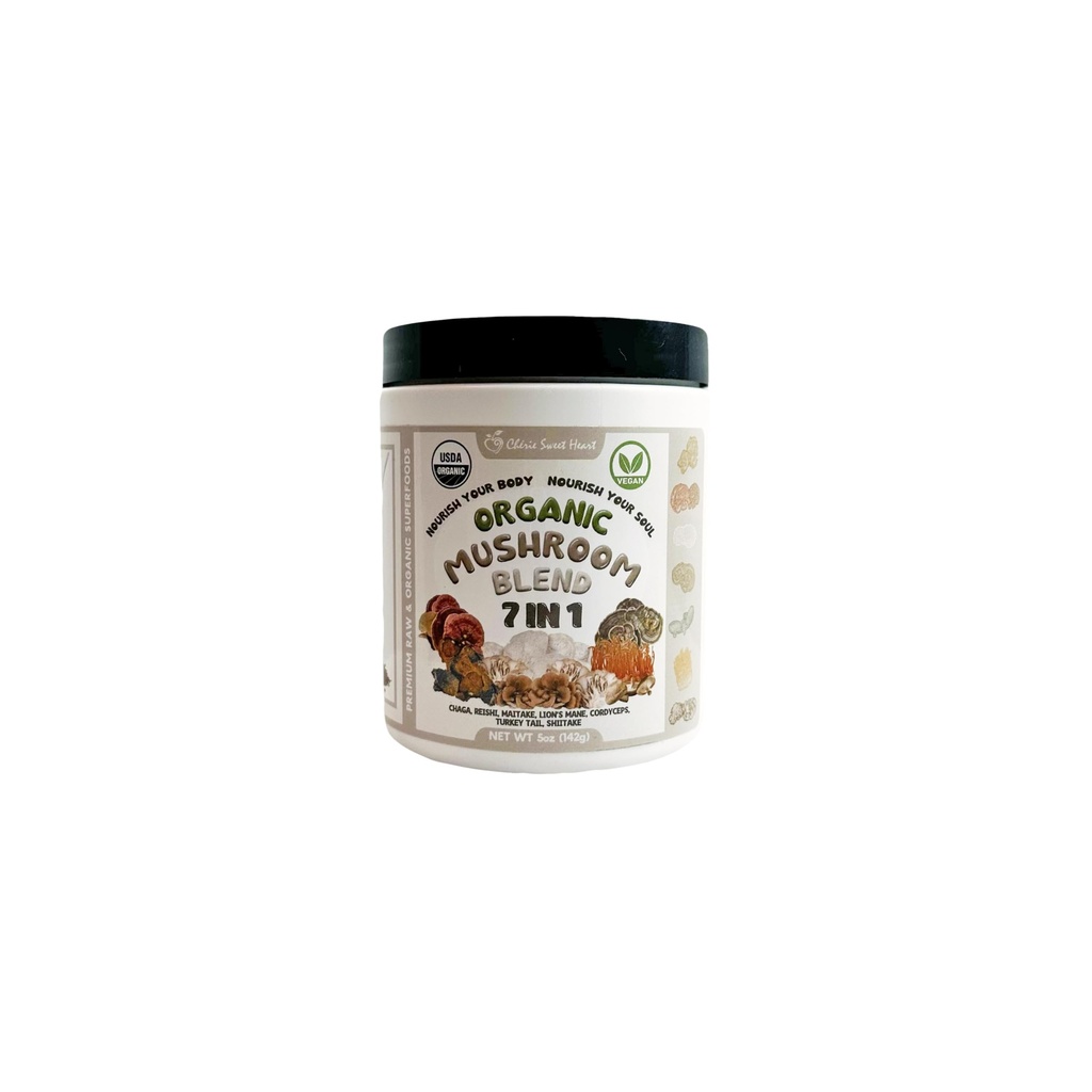 Cherie Sweet Heart 7 Mushroom Extract Powder, USDA Organic, Lion's Mane, Reishi, Cordyceps, Maitake, Shiitake, Turkey Tail, Chaga, Real Mushrooms, No fillers, 5 Ounce