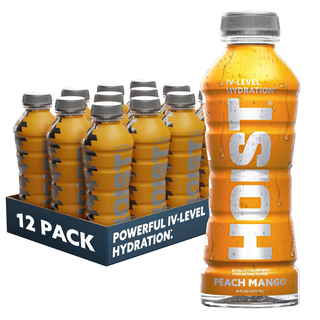 HOIST Premium Military Hydration Electrolyte Drink, Powerful IV-Level Hydration, Clinically Proven Performance Drink, Peach Mango, 16 Fl Oz (Pack of 12)