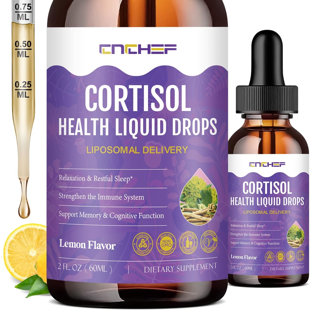 Cortisol Supplement Liquid Drops, Hormone Balance for Women Men Cortisol Detox with Magnesium Glycinate, L-Theanine, Rhodiola Rosea, Ashwagandha, Phosphatidylserine, Mood Focus, Sleep Support, 2 Fl Oz
