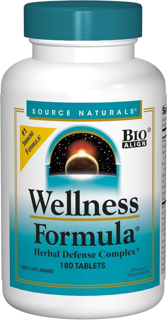 Quelle Naturals Wellness Formula Bio-Aligned, Echinacea Kostenlose Vitamine & Kräuterverteidigung - Immunsystem Support Supplement & Immunität Booster - 180 Count