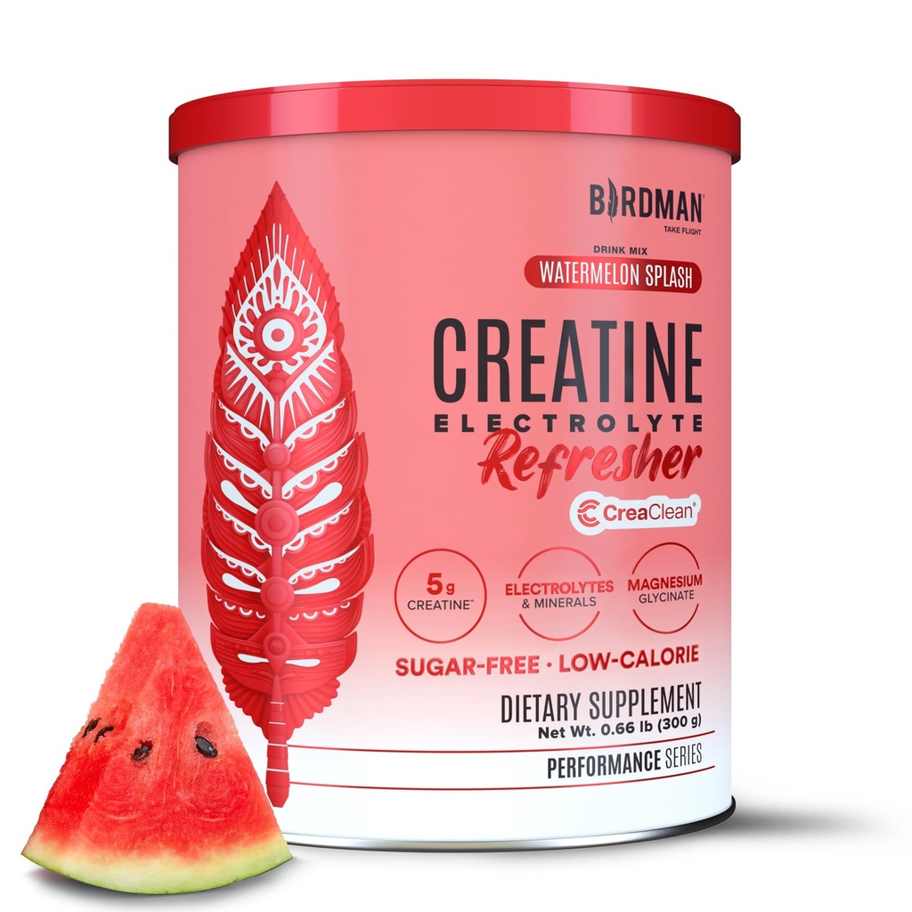 BIRDMAN Creatine Refresher | Creatine Monohydrate Powder with Electrolytes, Magnesium Glycinate & Vitamins | Creaclean Seal | Sugar Free, Low Calorie | Watermelon Splash | 30 Servings