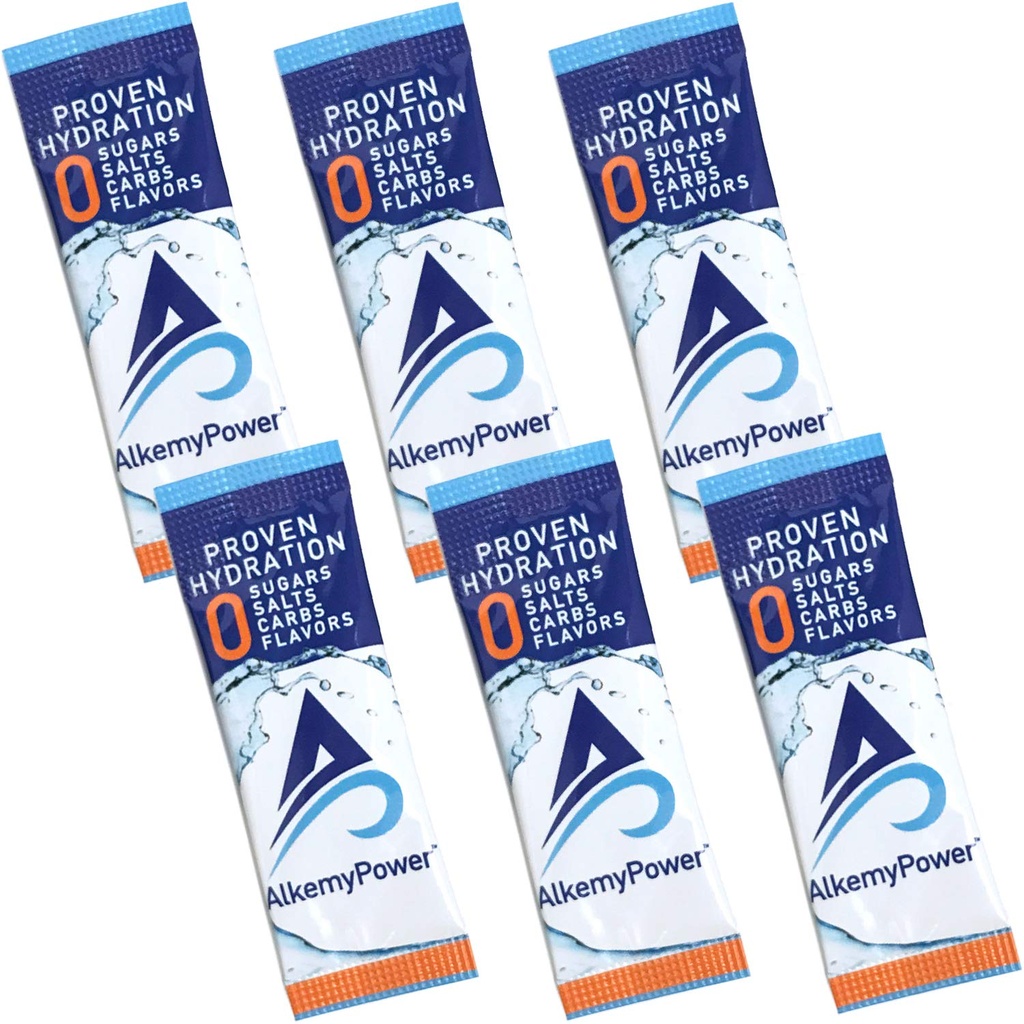AlkemyPower™ Hydration Electrolyte Powder, No Sugars, Salts, Carbs, Flavors or Calories, 100% Natural, Convenient Stick Pack, 6 Count