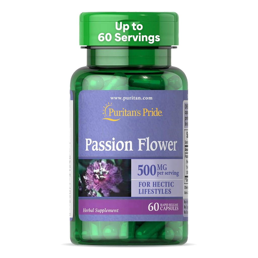 Puritan's Pride Premium Passion Flower Extract Capsules 250 mg, Concentrated Herbal Dietary Supplement for Traditional Stress Relief Support, 60 Rapid Release Capsules