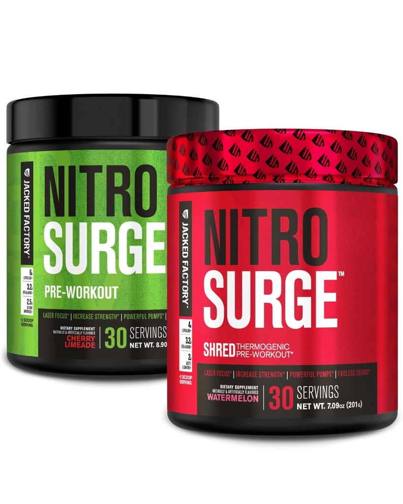 Jacked Factory Nitrosurge PreWorkout in Kirsch Limeade & Wassermelone Nitrosurge Shred Thermogenic PreWorkout für Männer & Frauen