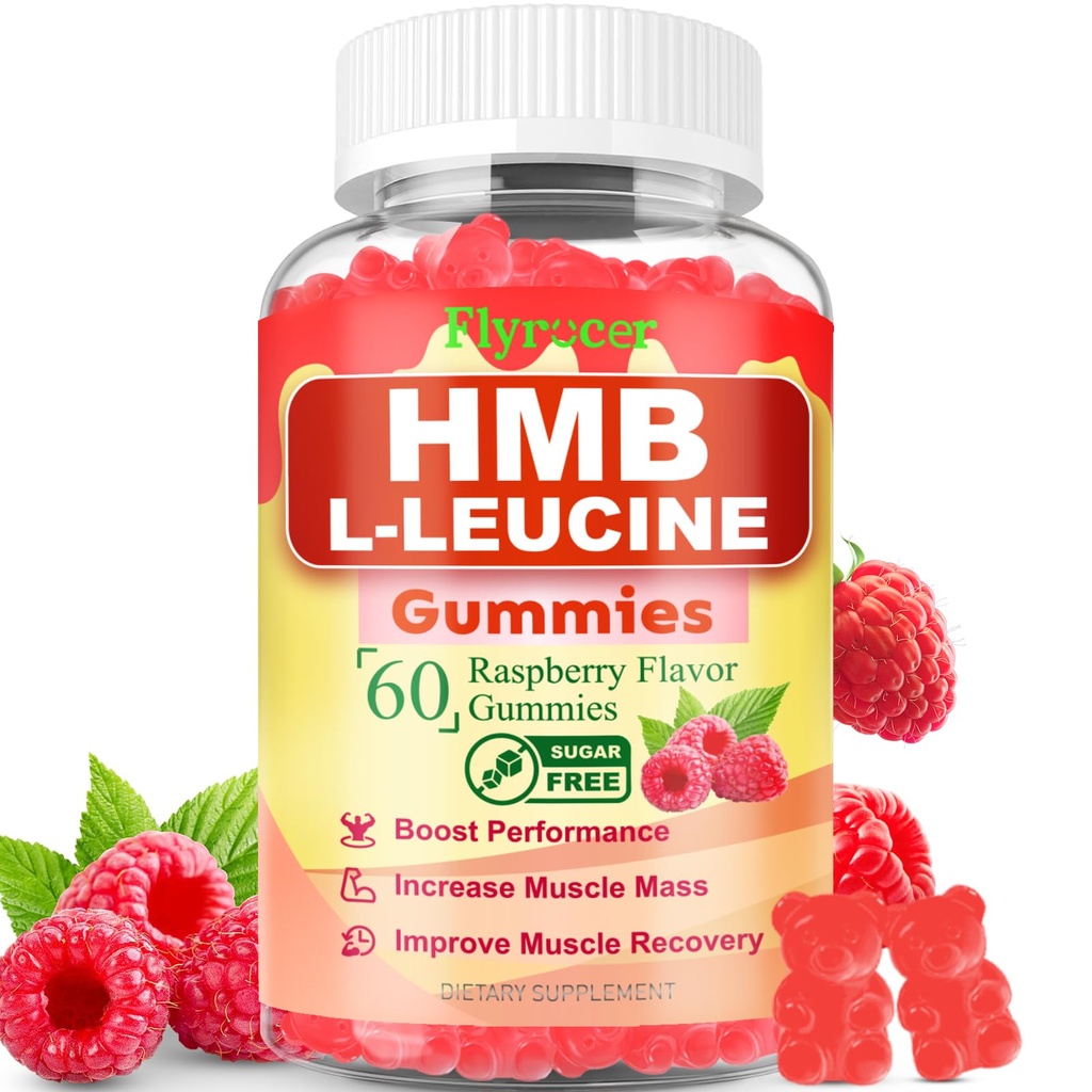 HMB and L-Leucine Gummies, HMB and Leucine for Muscle Growth, Muscle Relief, for Men & Women, Vegan, Sugar-Free, Raspberry Flavor, 60 Count