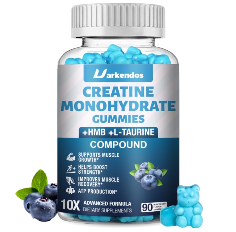 1 Pack Creatine HMB Monohydrate Gummies, Contains Vitamin B6, B12 and L-Taurine,Creatine Gummies for Men & Women, Promote Muscle Growth, Blueberry Flavor Supplement
