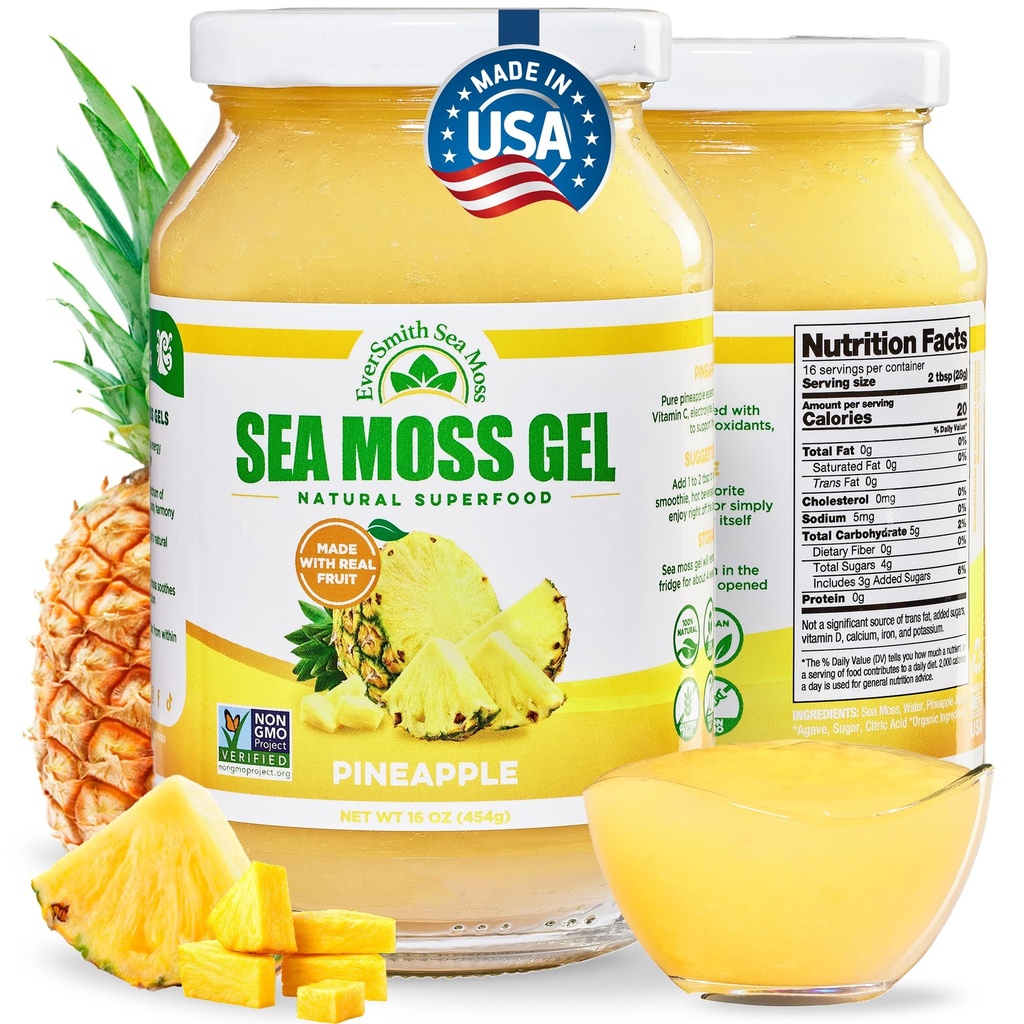 Wildcrafted Irish Sea Moss Gel | Made in USA | Rich in Vitamine & Minerals | Sea Moss Gel Raw | Nutritional Supplement | Ananas (16 oz)
