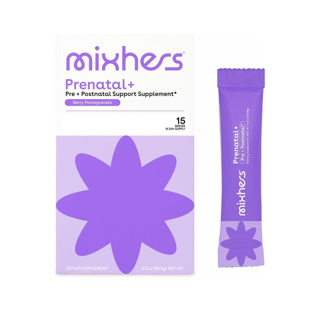 MIXHERS Prenatal + Pre + Postnatal Vitamins Drink Mix | Formulated with Vitamin A, C, D, E, & K | Berry Pomegranate Flavor | 15 Stick Packets | 1 Pack