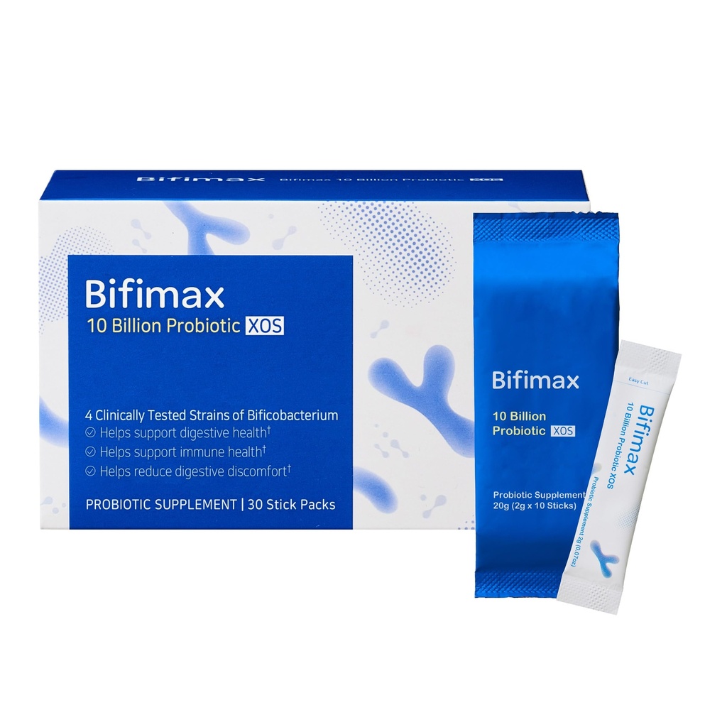 Bifimax 10 Billion Probiotic XOS - Premium Synbiotic Supplement with Human-Derived Bifidus Bacteria & XOS, Advanced Syn-B MAX Technology for Gut Health (2.1 oz, 30 Sticks)