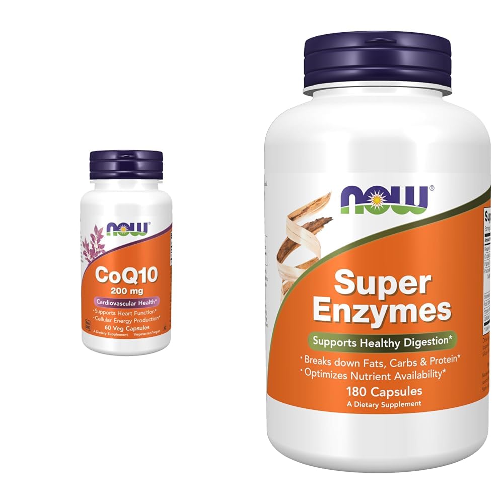 JETZT Ergänzungen, CoQ10 (Coenzym Q10) 200 mg, Herz-Kreislauf-Gesundheit*, 60 Veg Kapseln & Beilagen, Super Enzyme, mit Bromelain, Ox Bile, Pancreatin und Papain, 180 Kapseln