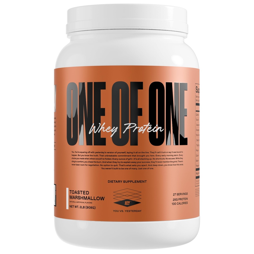 ONE OF ONE Whey Protein Powder – 25g Whey Protein Concentrate with Digestive Enzymes, Gluten Free, Low Carb, Post-Workout Recovery – Toasted Marshmallow Flavor, 2lb