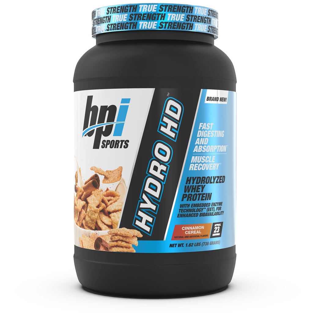 BPI Sports Hydro HD - 100% Hydrolyzed Whey Protein Powder - Muscle Growth, Recovery, 25g of Hydrolyzed Protein, Low Carb, Low Sugar, Fast Absorbing (23 Servings, Cinnamon Cereal)