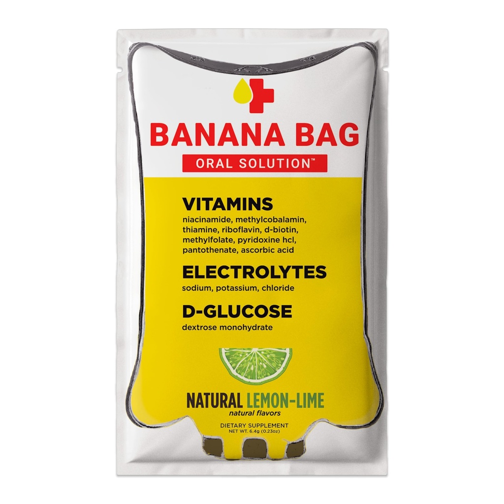 Banana Bag Oral Solution Packets – Natural Lemon Lime 5pk | A Refreshing Blend of Electrolytes, Vitamin C, and B-Complex for Daily Hydration and Energy | Perfect for Any Lifestyle.
