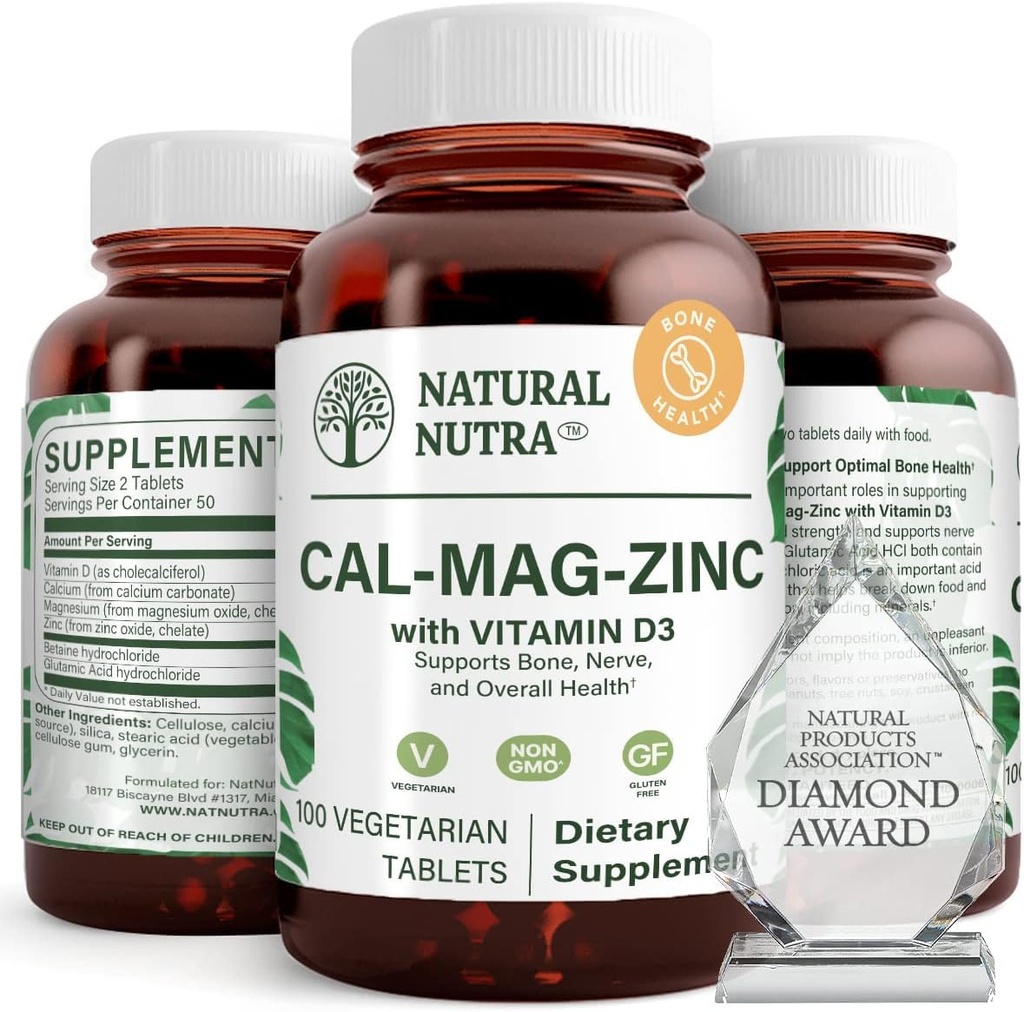 Natürliche Nutra Calcium Magnesium Zink (Cal-Mag Zink) Ergänzung mit Vitamin D3 für Knochenstärke, hilft, Verdauung zu verbessern, Gesundheit Glutenfrei und Zuckerfrei, Essential Mineral Complex (100 Zähler)