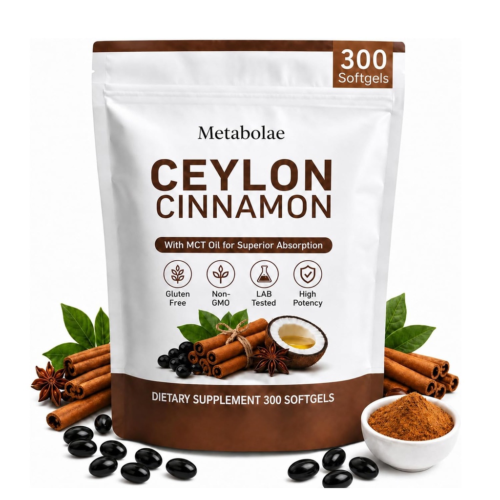 Metabolae Ceylon Cinnamon, Daily Supplements, Plant-Based, Non-GMO, Gluten-Free, 300 Softgels