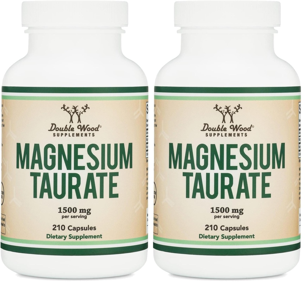 Magnesium Taurate Supplement for Cardiovascular Health to Boost Magnesium Levels (1,500mg per Serving, 210 Vegan Capsules) Non-GMO, Gluten Free, by Double Wood Supplements (Pack of 2)