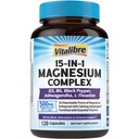 Vitalibre Magnesium Complex Supplement 15 in 1, Magnesium Glycinate, Malate, Taurate and More, with Ashwagandha, L-Theanine, Vitamin D3 & B6, Relaxation, Bone, Nerve Support, 120 Capsules